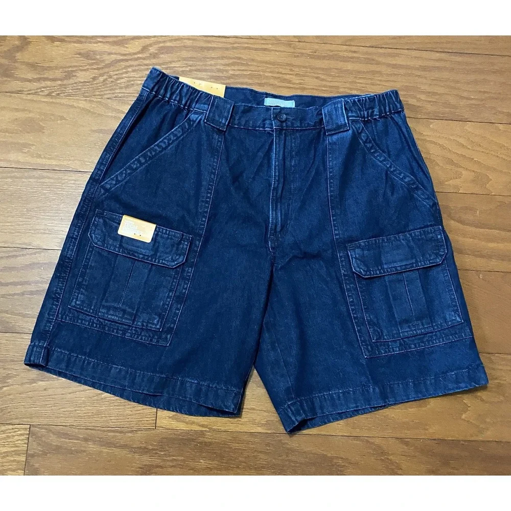 Savane Cargo Shorts Men's 34 Denim Elastic Waist Tech Pocket Hiking New! NWT